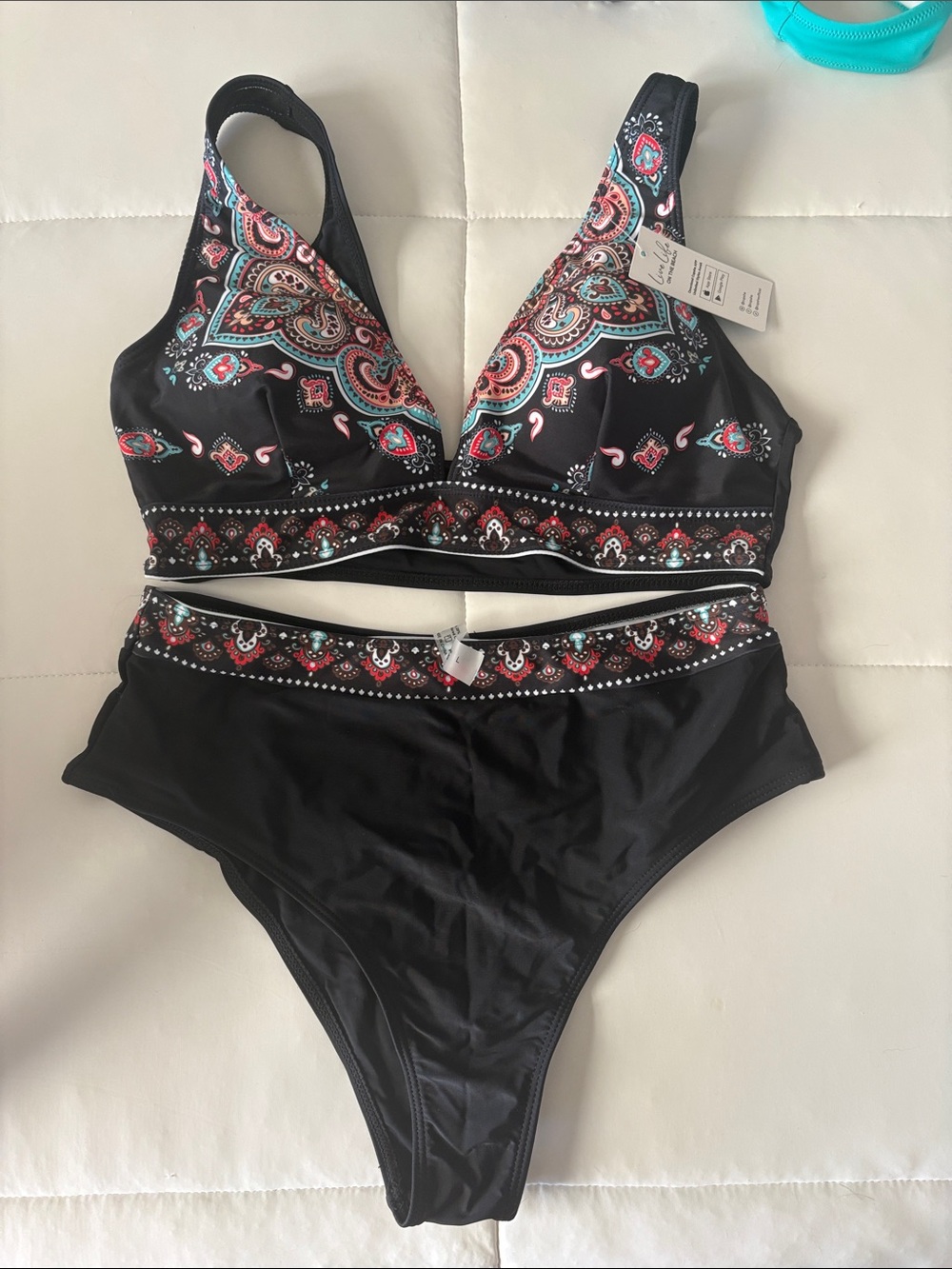 Cupshe Black Paisley-Accent Two-Piece Bikini